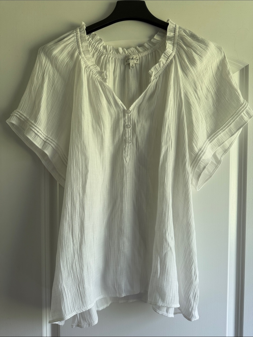 Wonderly White Ruffled Henley Tunic